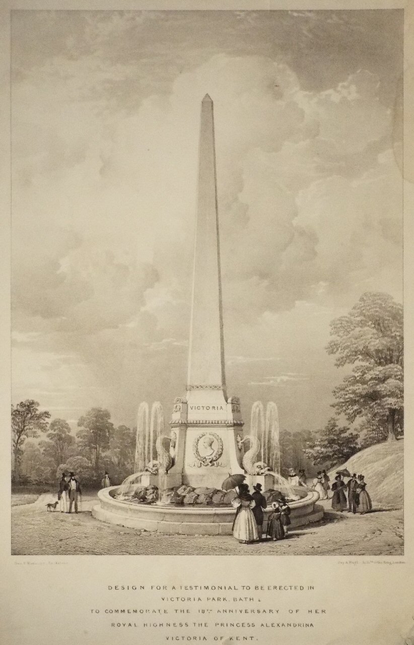 Lithograph - Design for a Testimonial to be erected in Victoria Park, Bath to commemorate the 18th Anniversary of Her Royal Highness The Princess Alexandrina Victoria of Kent.